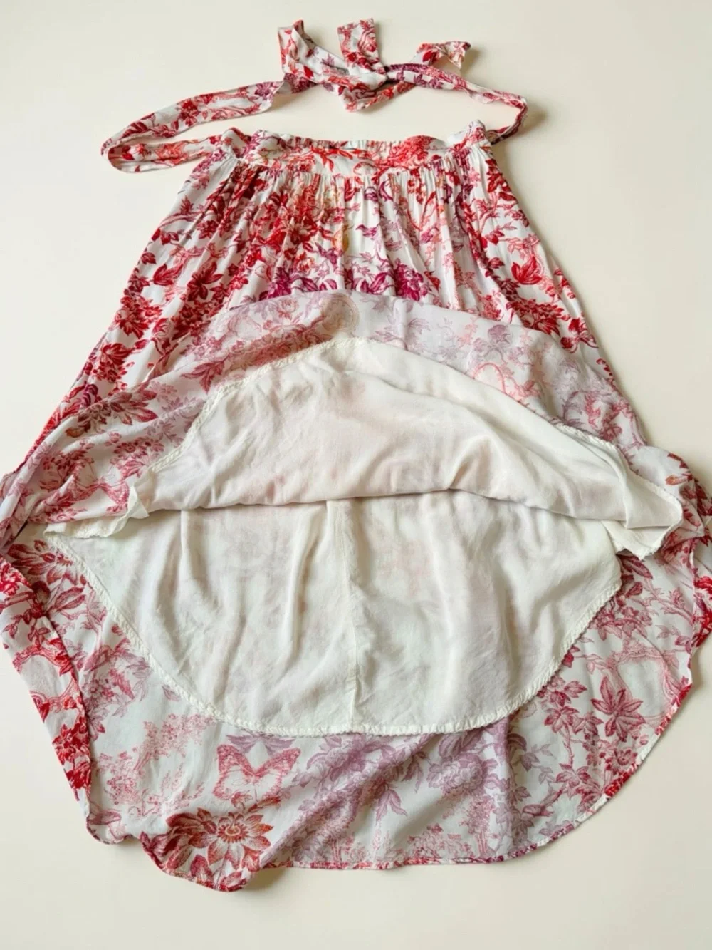 Maeve by Anthropologie Red and Rose Whimsical Print Midi Skirt Dipped Hem S - Picture 11 of 13